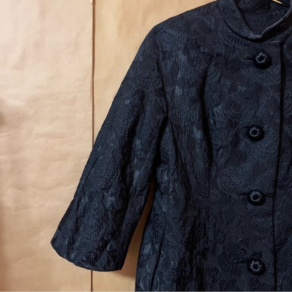 Neiman Marcus Vintage Brocade Floral Jacquard Coat Peacoat Evening Black Size M - Picture 8 of 13